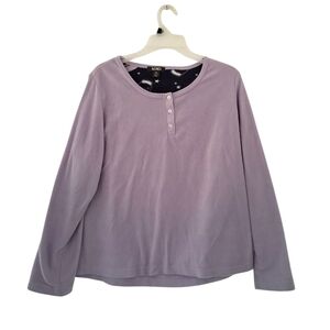 XOXO Women’s Purple Fleece Pajama Top XL Long Sleeve Button Front